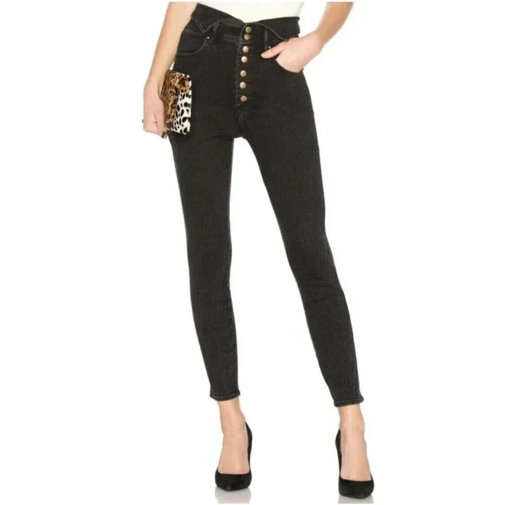 MOTHER Swooner Exposed Snap Jeans Wrong Side of the Tracks Black Denim Size 24